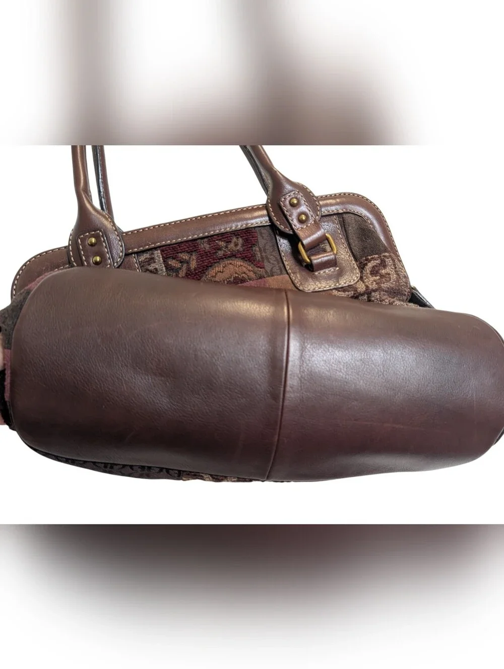 Fossil Suede Tapestry Patchwork Satchel Purse Handbag Boho